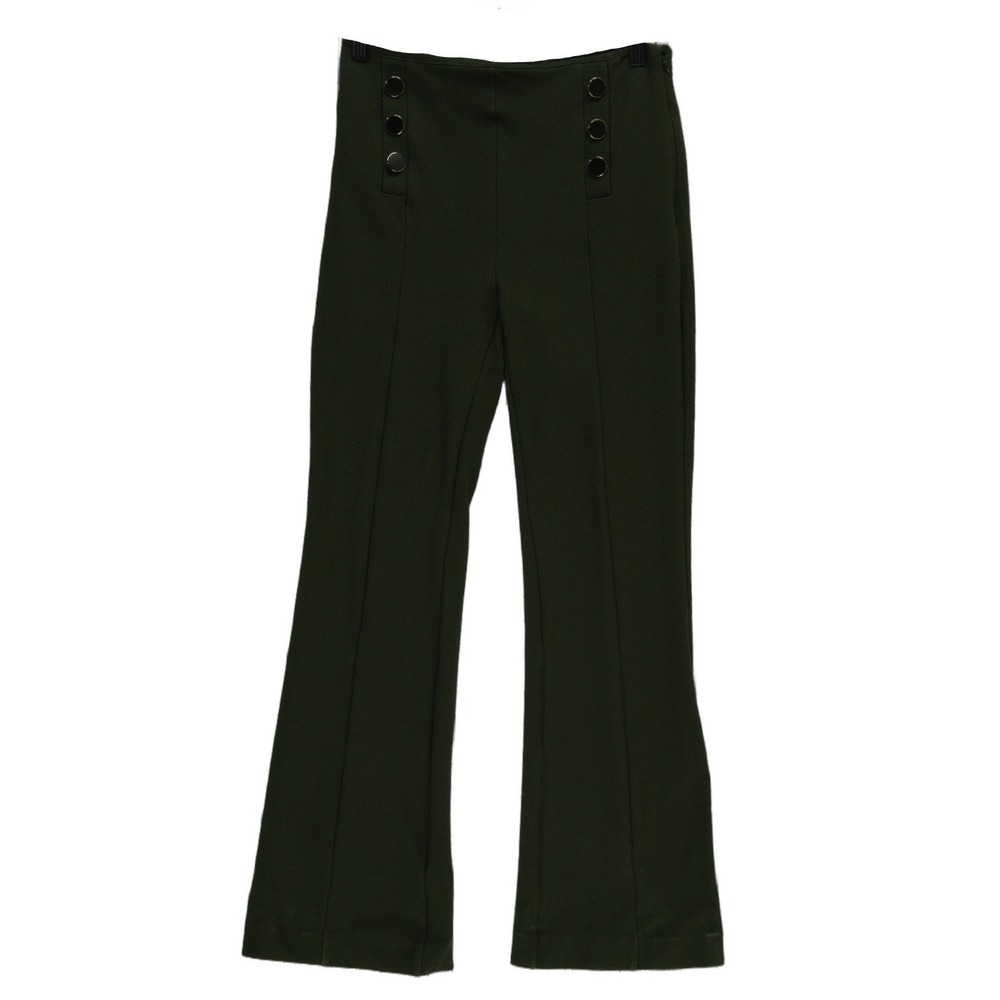 Ann Taylor Flare Pants Womens Size 2 Petite 2P Olive Green Sailor Button Stretch